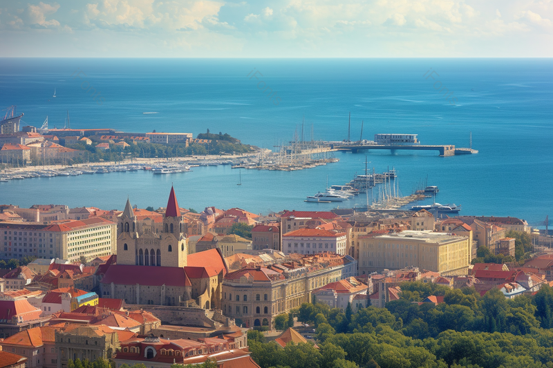 眺望海边城市城堡特色建筑缩影摄影背景,高清,摄影图,摄影图片,图片大全,摄影图免费下载